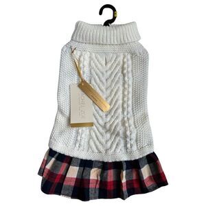 Rachel Zoe Sweater Plaid Skirted Winter Dog Outfit Red/Back Size Medium NWT
